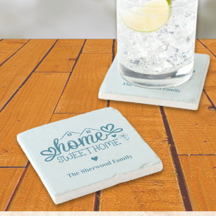 Blue Home Sweet Home Personalized Stone Coaster