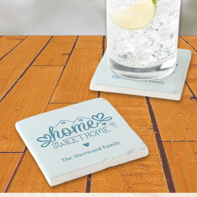 Blue Home Sweet Home Personalized Stone Coaster (Blue Home Sweet Home Personalized Stone Coaster)