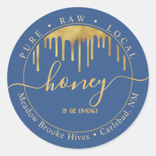 Blue Honey Label Golden Drips and Decorative Font
