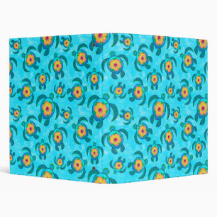 Blue Honu Sea Turtles Hibiscus Flowers Binder
