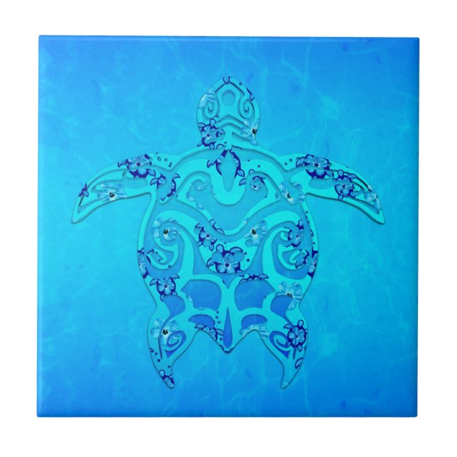 Blue Honu Tribal Turtle Tile (Front)