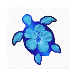 Blue Honu Turtle and Hibiscus Canvas Print