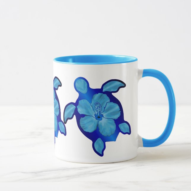 Blue Honu Turtle and Hibiscus Mug (Right)
