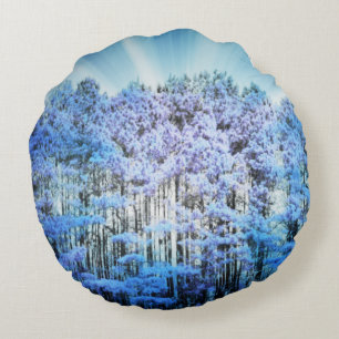 Blue Hope Glow Forest Round Pillow