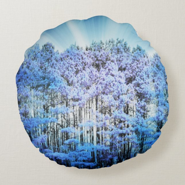 Blue Hope Glow Forest Round Pillow (Back)
