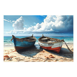 "Blue Horizon". A Colourful Relaxing Boat Seascape Photo Print