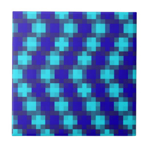 Blue Horizon: Checkered Pattern In Four Blues, Tile