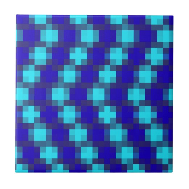 Blue Horizon: Checkered Pattern In Four Blues, Tile (Front)