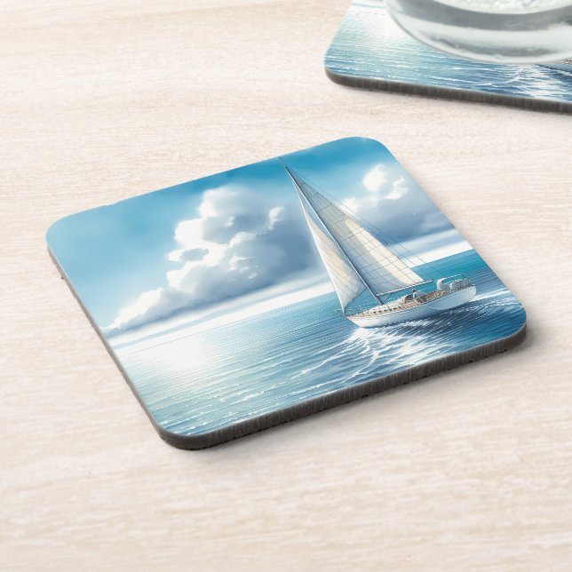 Blue Horizon Solitary Sailboat Coaster (Left Side)