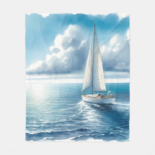 Blue Horizon Solitary Sailboat Fleece Blanket