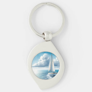 Blue Horizon Solitary Sailboat Keychain