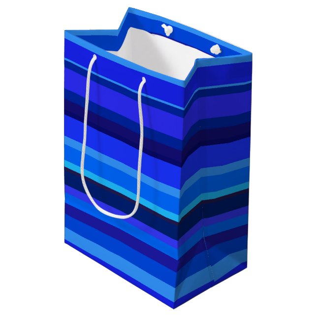 Blue horizontal stripes medium gift bag (Front Angled)