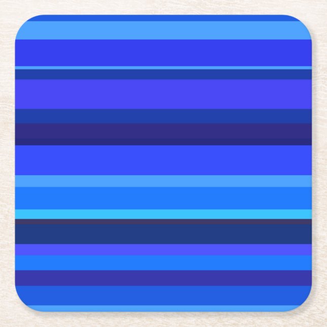 Blue horizontal stripes square paper coaster (Front)