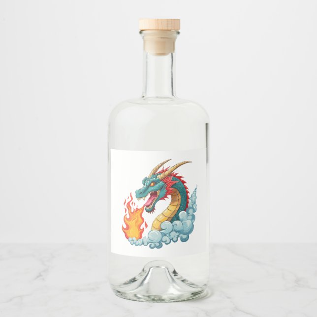 Blue horned dragon liquor bottle label (Front)