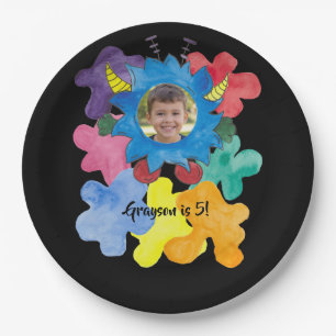 Blue Horned Monster Birthday Party Paper Plate