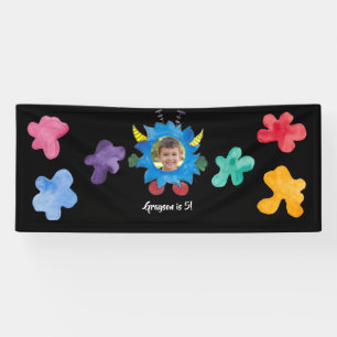Blue Horned Monster Birthday Welcome Banner