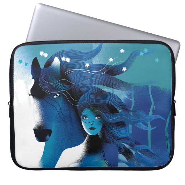 Blue Horse and a Girl Laptop Sleeve (Front)