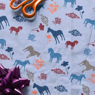 Blue Horse And Flower Tissue Paper