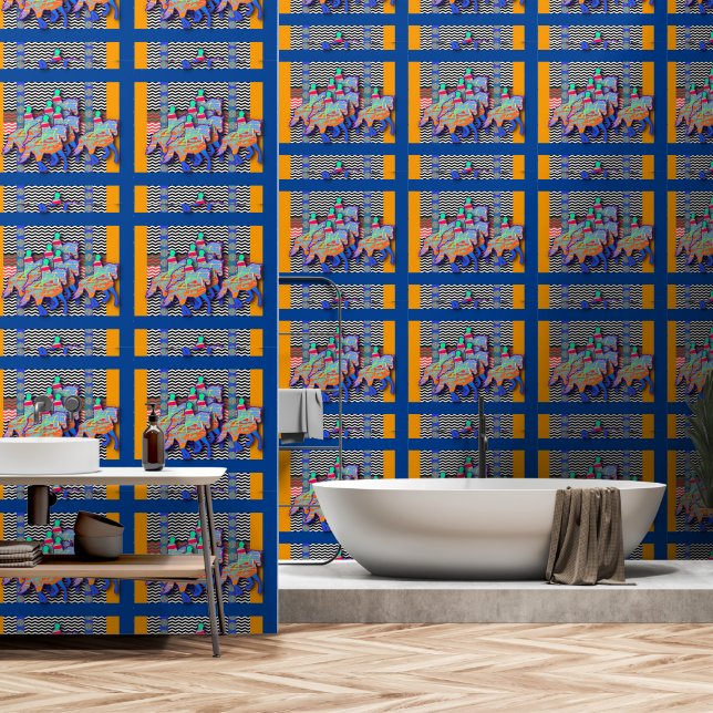 Blue Horse And Riders Wallpaper (Bathroom)