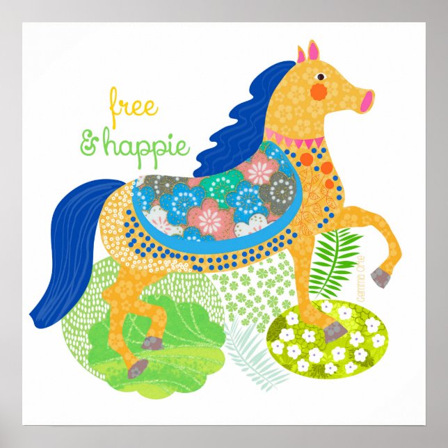 Blue horse art Illustration. Poster (Front)