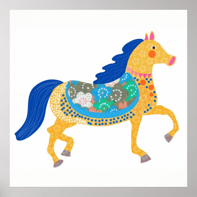 Blue horse art Illustration. Poster (Front)