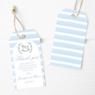 Blue horse boho arch baby boy shower thank you gift tags