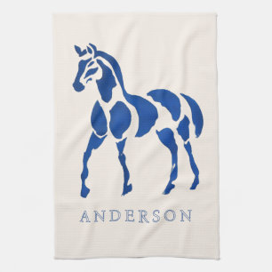 Blue Horse Painting Modern Equestrian Home Decor Kitchen Towel