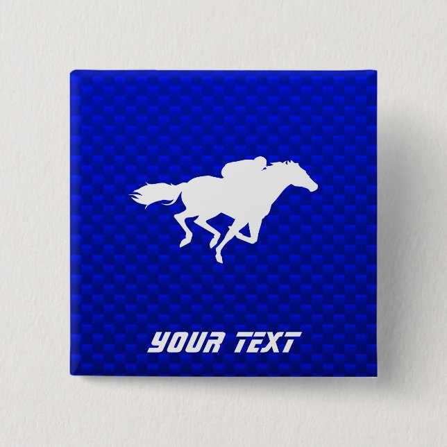 Blue Horse Racing 2 Inch Square Button (Front)