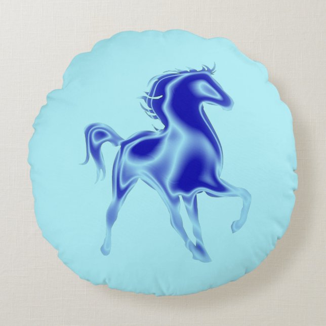 Blue Horse Round Pillow Your Color (Front)