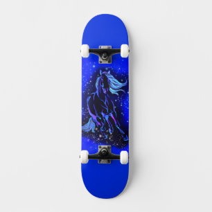 Blue Horse Running In Starry Night Skateboard