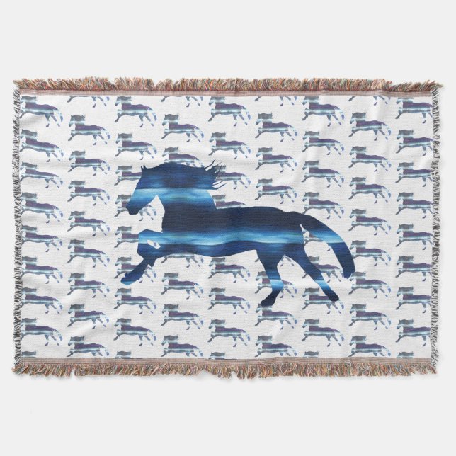 Blue Horse Throw Blanket (Front)