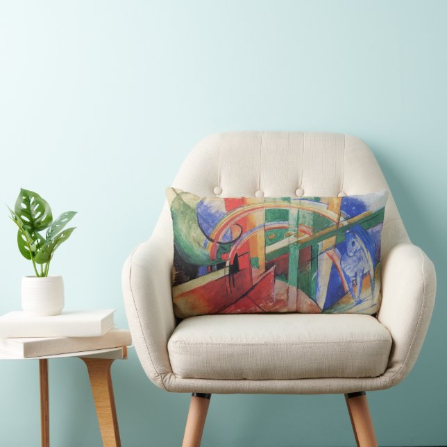 Blue Horse with Rainbow by Franz Marc Lumbar Pillow (Chair)