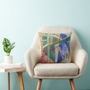Blue Horse with Rainbow by Franz Marc Throw Pillow