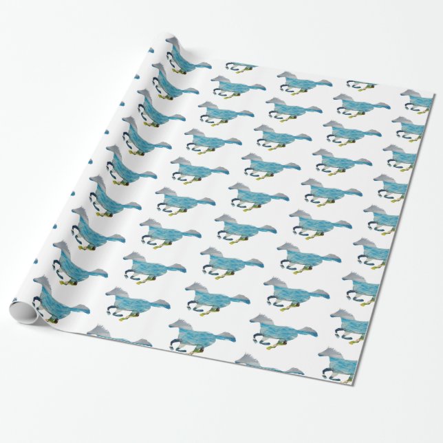 Blue horse wrapping paper (Unrolled)