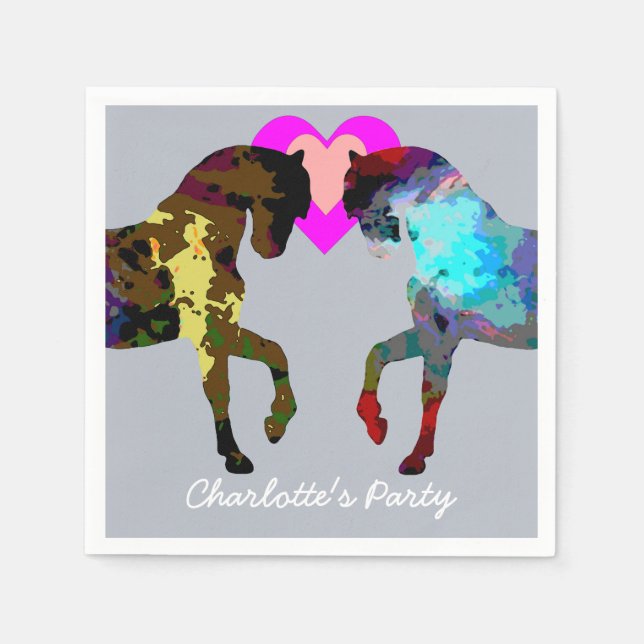 Blue Horses Personalized Paper Napkins (Front)