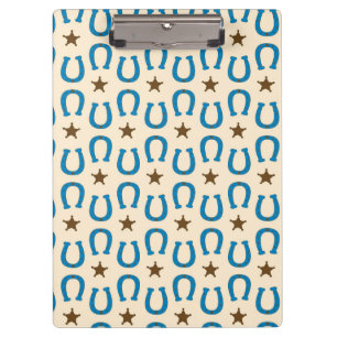 Blue Horseshoe Brown Sheriff Star Vintage Rustic Clipboard
