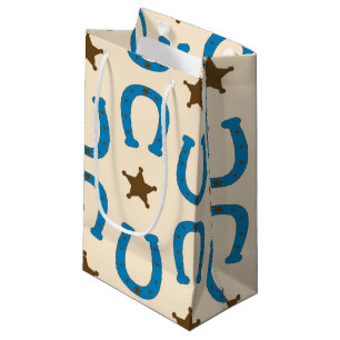 Blue Horseshoe Brown Sheriff Star Vintage Rustic Small Gift Bag