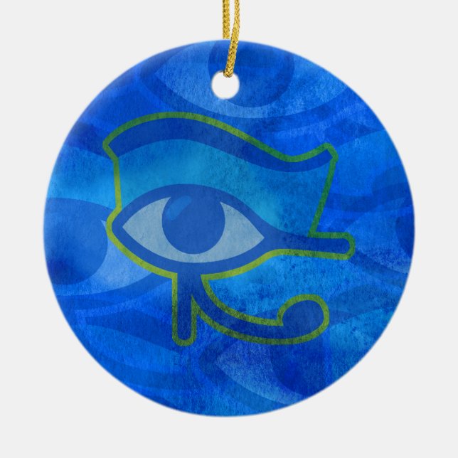 Blue Horus Eye Ceramic Ornament (Front)