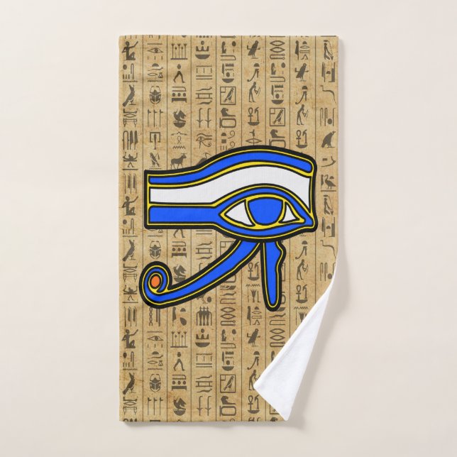 Blue Horus Eye On Hieroglyphs  Bath Towel Set (Hand Towel)
