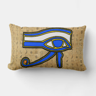 Blue Horus Eye On Hieroglyphs Lumbar Pillow