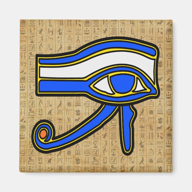 Blue Horus Eye On Hieroglyphs Magnet (Front)