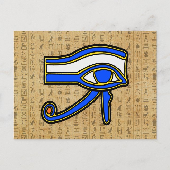 Blue Horus Eye On Hieroglyphs Postcard (Front)