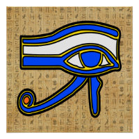 Blue Horus Eye On Hieroglyphs