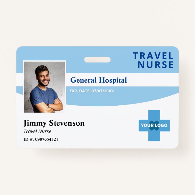Blue Hospital Employee Photo ID With Logo Badge (Front)