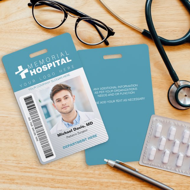 Blue Hospital ID Badge with Photo & Barcode (Creator Uploaded)