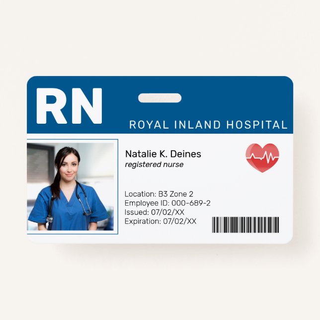 Blue | Hospital Medical Employee Photo ID Badge (Front)