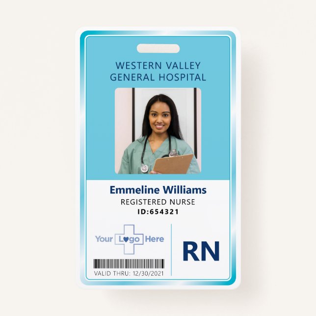 Blue Hospital Nurse Employee Photo ID Badge (Front)