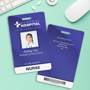 Blue Hospital Staff ID Badge with Photo & Barcode
