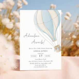 Blue Hot Air Balloon Adventure Baby Shower Invitation