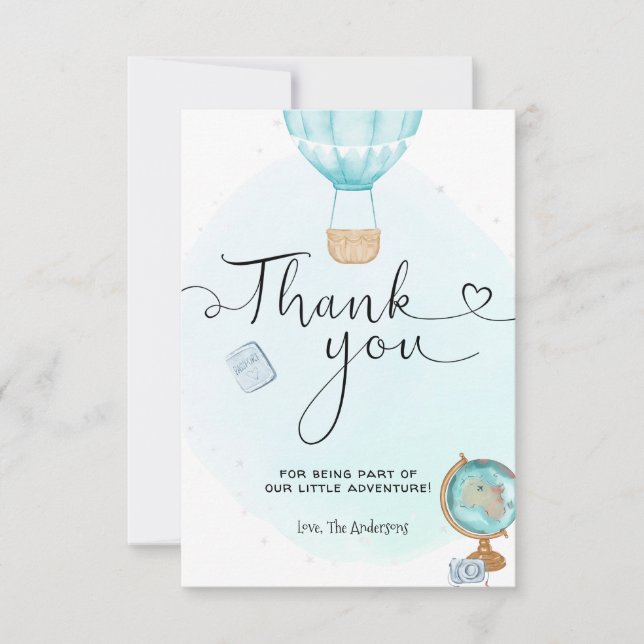 Blue Hot Air Balloon Adventure Thank You Card (Front)